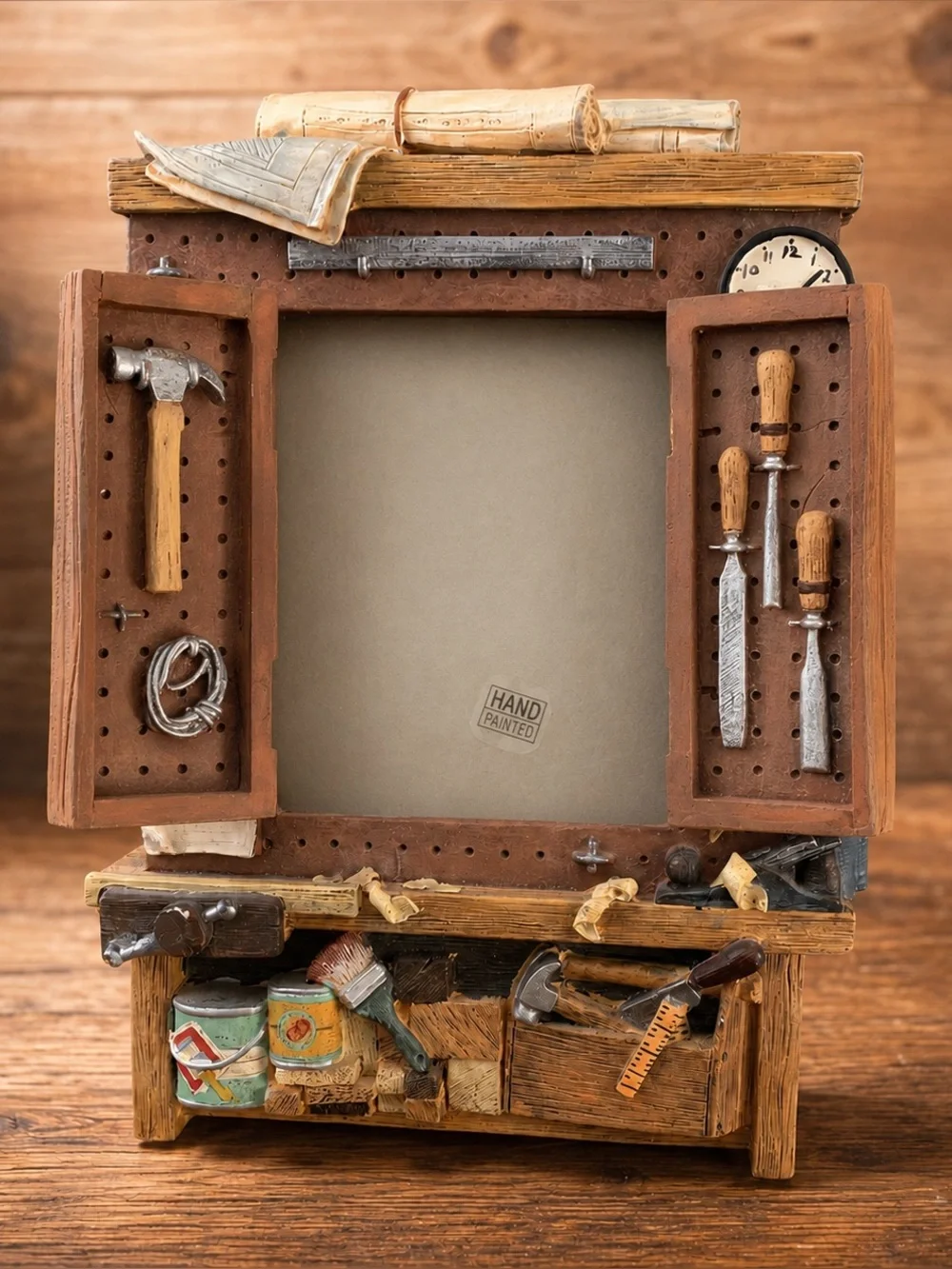 Vintage FIGI Handyman Workshop Tool Picture Frame Hand Painted Carpenter Decor